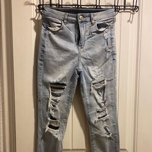 American Eagle Blue Skinny Jeans with Distressed Details